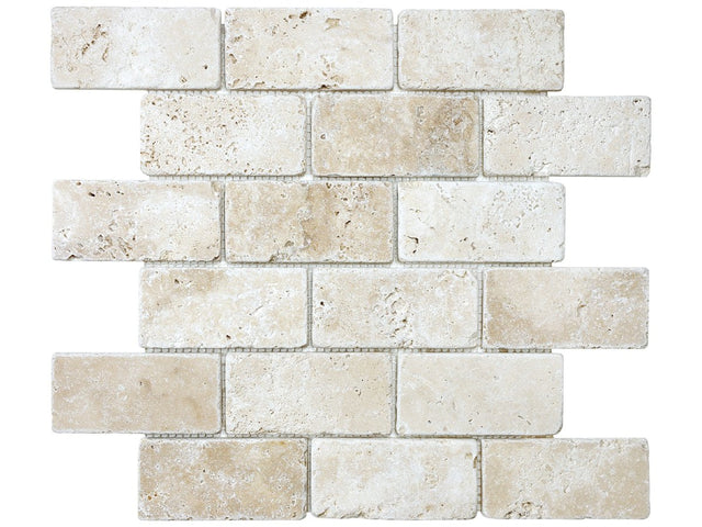 2 X 4 In Brick Ivory Tumbled Travertine Mosaic - BUILDMYPLACE