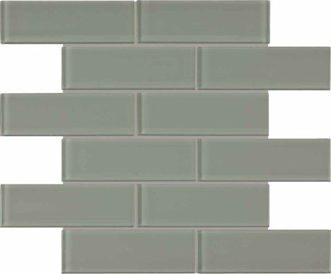 2 x 6 in Element Smoke Brick Glossy Glass Mosaic