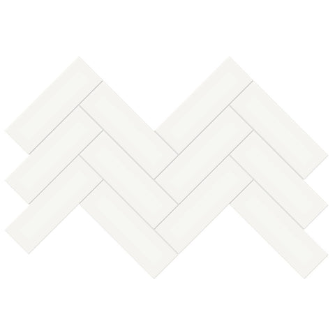 2 X 6 In Herringbone Soho Canvas White Glossy Glazed Porcelain Mosaic