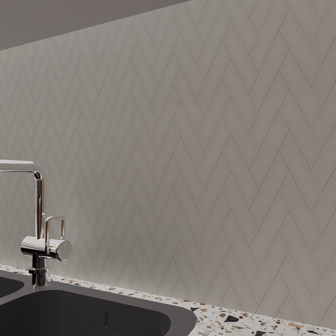 2 X 6 In Herringbone Soho Halo Grey Matte Glazed Porcelain Mosaic - BUILDMYPLACE