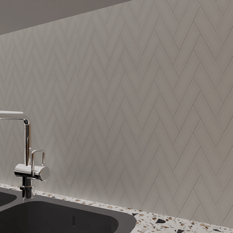 2 X 6 In Herringbone Soho Halo Grey Matte Glazed Porcelain Mosaic - BUILDMYPLACE