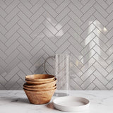 2 X 6 In Herringbone Soho Loft Grey Glossy Glazed Porcelain Mosaic - BUILDMYPLACE