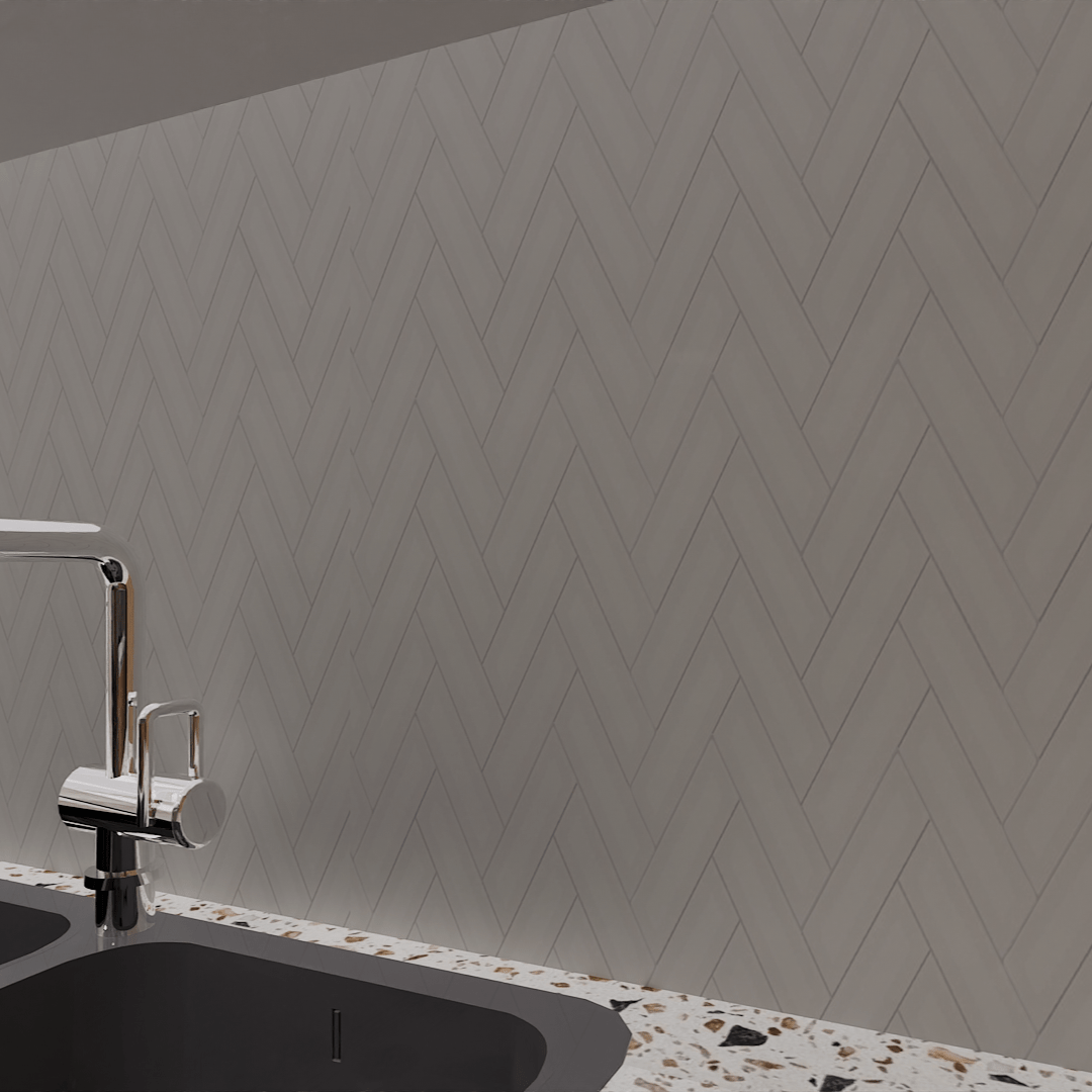 2 X 6 In Herringbone Soho Loft Grey Matte Glazed Porcelain Mosaic - BUILDMYPLACE