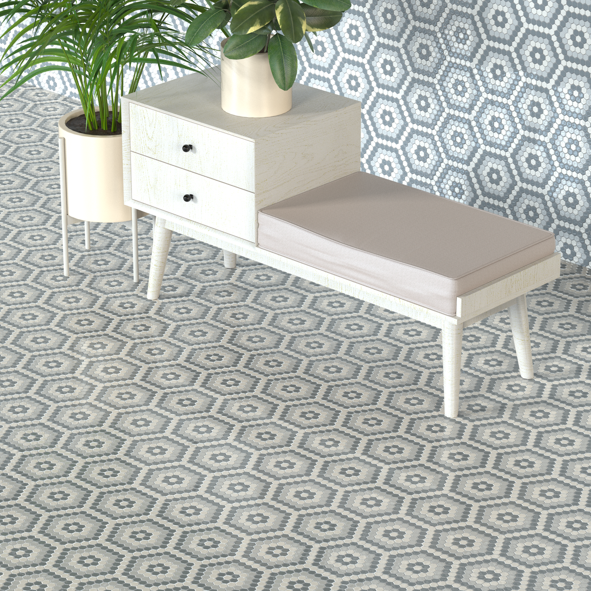 Soho Afternoon Blend Hexagon Pattern Matte Glazed Porcelain Mosaic