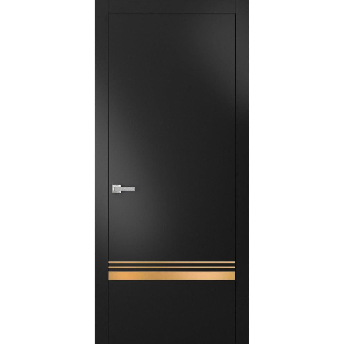 Modern Solid Interior Door with Handle | Planum 2010 Matte Black | Single Regural Panel Frame Trims | Bathroom Bedroom Sturdy Doors