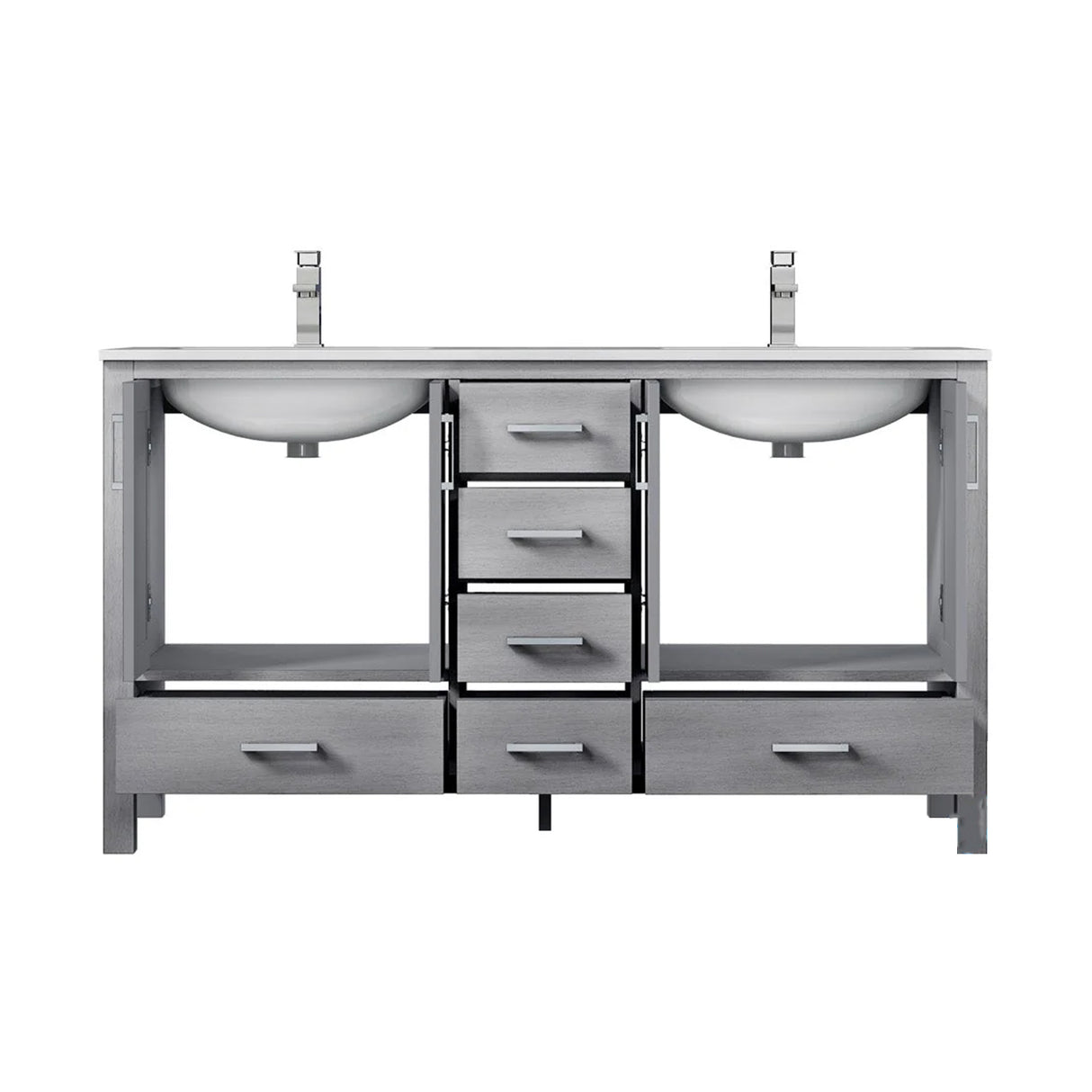 Jacques Distressed Grey Freestanding Bathroom Vanity with White Carrara Marble Top, White Square Sink