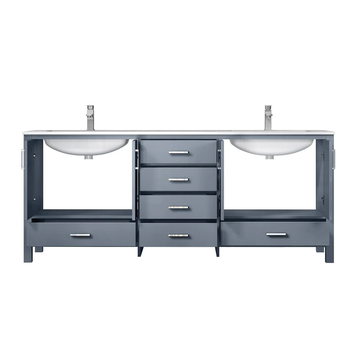 Jacques Dark Grey Freestanding Bathroom Vanity with White Carrara Marble Top, White Square Sink