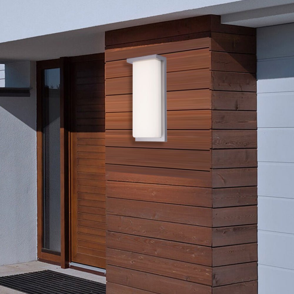 20W Modern LED Outdoor Wall Sconce Light 5000K 600LM White Acrylic Shade, 120 - 277V Non - Dimmable, ETL Listed, Wet Location, Painted Silver Finish - BUILDMYPLACE