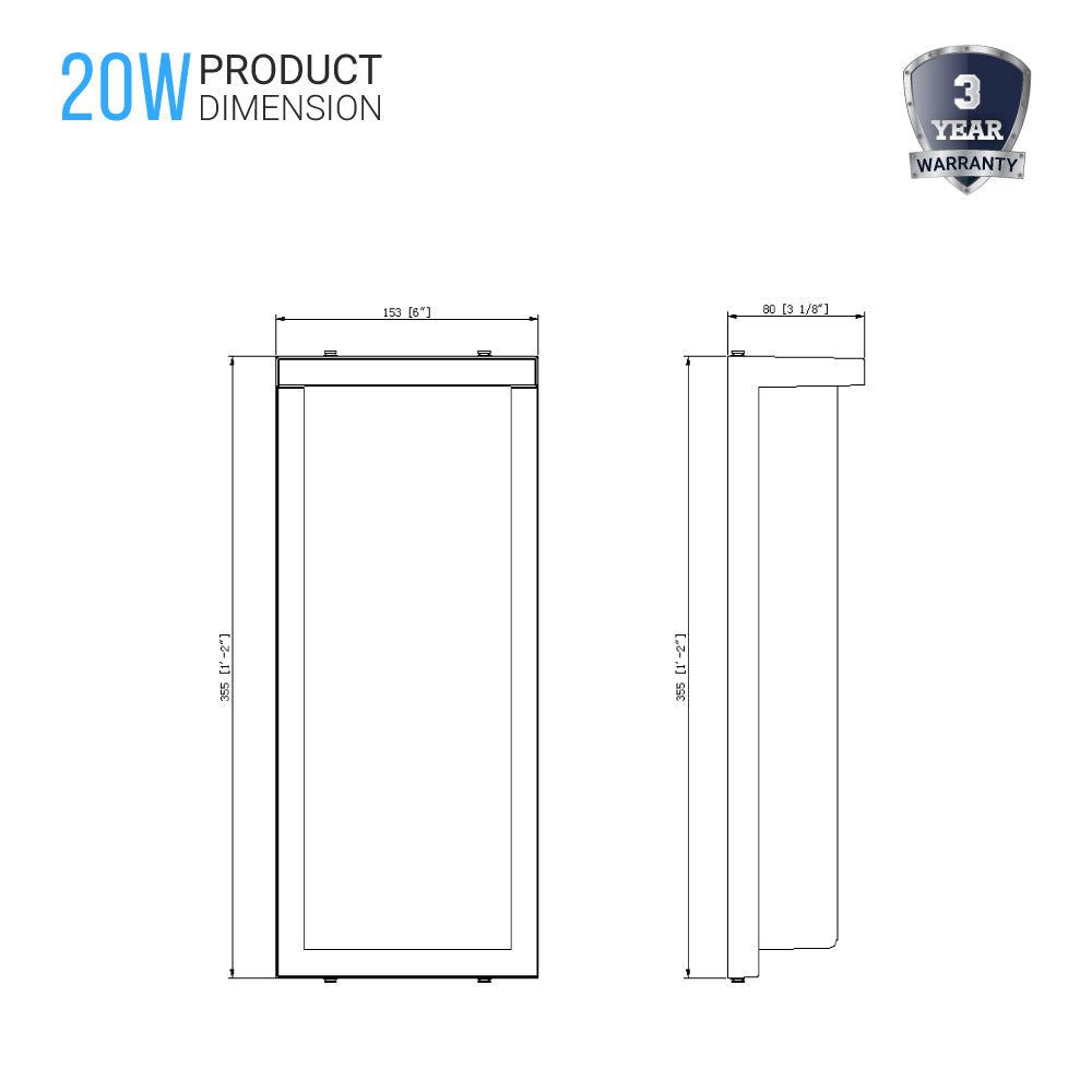 20W Modern LED Outdoor Wall Sconce Light 5000K 600LM White Acrylic Shade, 120 - 277V Non - Dimmable, ETL Listed, Wet Location, Painted Silver Finish - BUILDMYPLACE