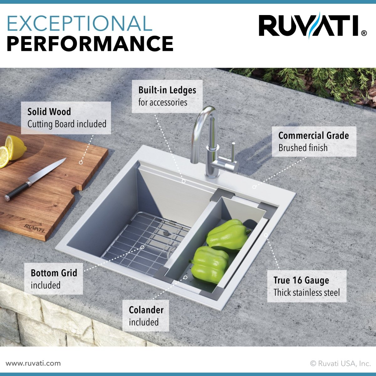 21 x 20 inch RV Workstation Drop - in Topmount Bar Prep Kitchen Sink 16 Gauge Stainless Steel - BUILDMYPLACE