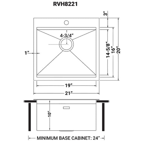 21 x 20 inch RV Workstation Drop - in Topmount Bar Prep Kitchen Sink 16 Gauge Stainless Steel - BUILDMYPLACE