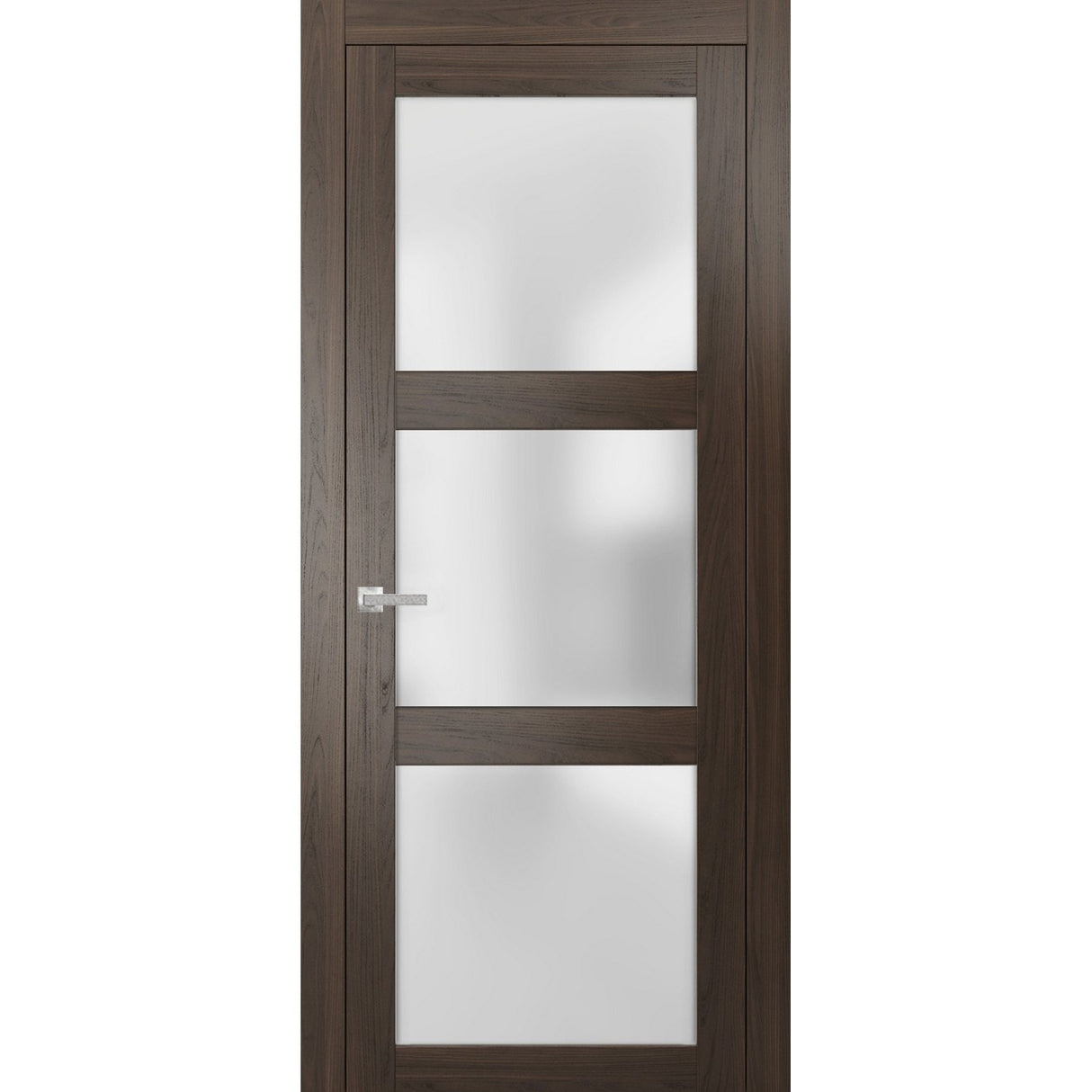 Solid French Door | Lucia 2552 Chocolate Ash with Frosted Glass | Single Regular Panel Frame Trims Handle | Bathroom Bedroom Sturdy Doors