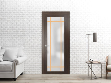 Solid French Door Frosted Glass | Planum 2113 Chocolate Ash | Single Regular Panel Frame Trims Handle | Bathroom Bedroom Sturdy Doors