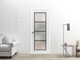 Solid French Door | Planum 2132 White Silk Frosted Glass | Single Regular Panel Frame Trims Handle | Bathroom Bedroom Sturdy Doors