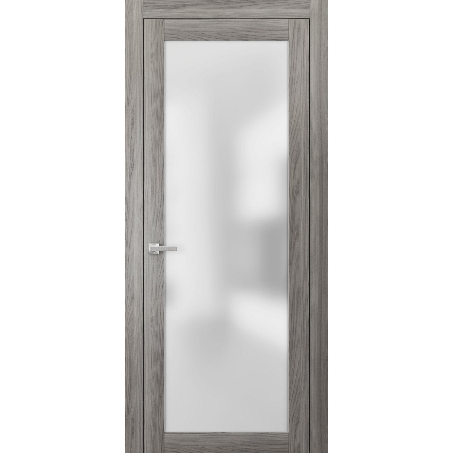 Solid French Door | Planum 2102 Ginger Ash with Frosted Glass | Single Regular Panel Frame Trims Handle | Bathroom Bedroom Sturdy Doors