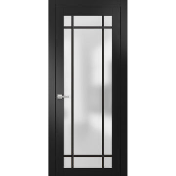 Solid French Door | Planum 2112 Matte Black Frosted Glass | Single Regular Panel Frame Trims Handle | Bathroom Bedroom Sturdy Doors