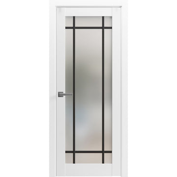 Solid French Door | Planum 2112 White Silk Frosted Glass | Single Regular Panel Frame Trims Handle | Bathroom Bedroom Sturdy Doors