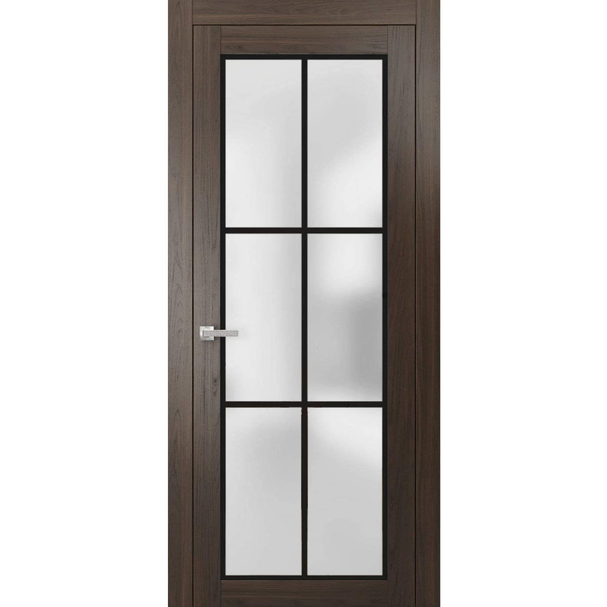 Solid French Door | Planum 2122 Chocolate Ash Frosted Glass | Single Regular Panel Frame Trims Handle | Bathroom Bedroom Sturdy Doors