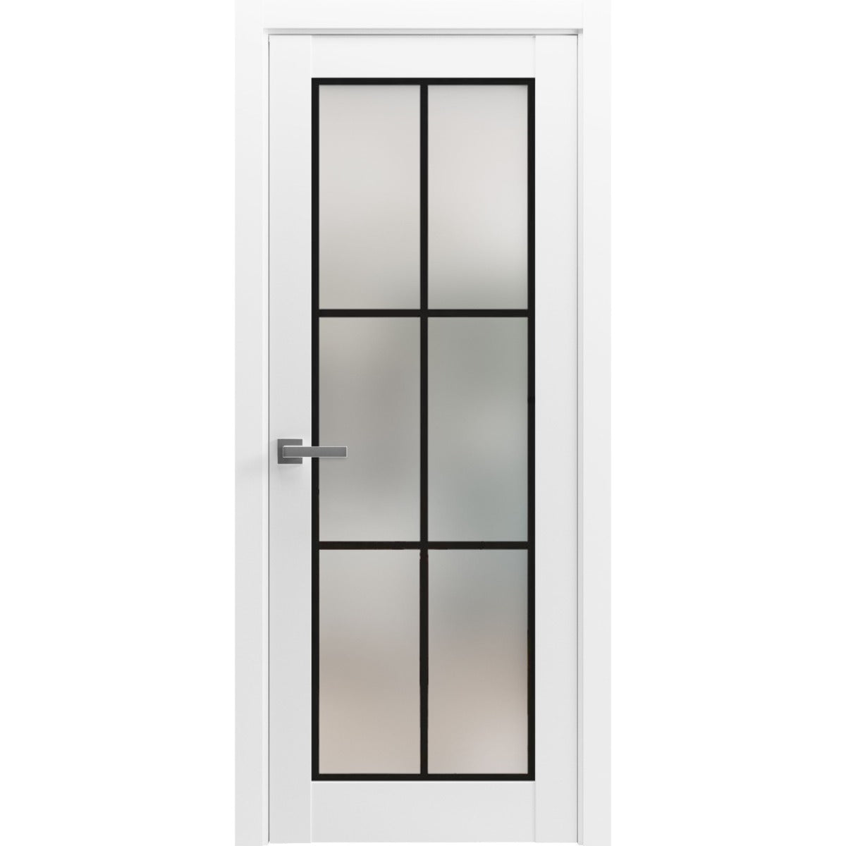 Solid French Door | Planum 2122 White Silk Frosted Glass | Single Regular Panel Frame Trims Handle | Bathroom Bedroom Sturdy Doors