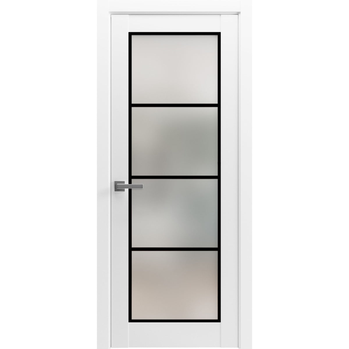 Solid French Door | Planum 2132 White Silk Frosted Glass | Single Regular Panel Frame Trims Handle | Bathroom Bedroom Sturdy Doors