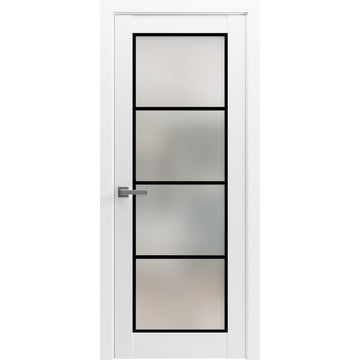 Solid French Door | Planum 2132 White Silk Frosted Glass | Single Regular Panel Frame Trims Handle | Bathroom Bedroom Sturdy Doors