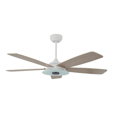 Explorer White/Wood 5 Blade Smart Ceiling Fan with Dimmable LED Light Kit Works with Remote Control, Wi-Fi apps and Voice control via Google Assistant/Alexa/Siri