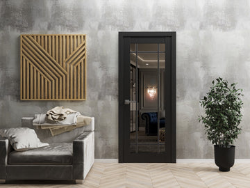 Solid French Door | Lucia 2266 Matte Black Clear Glass | Single Regular Panel Frame Trims Handle | Bathroom Bedroom Sturdy Doors
