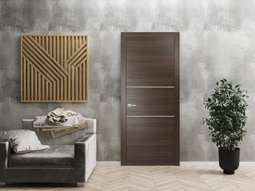 Modern Solid Interior Door with Handle | Planum 0110 Chocolate Ash | Single Regural Panel Frame Trims | Bathroom Bedroom Sturdy Doors