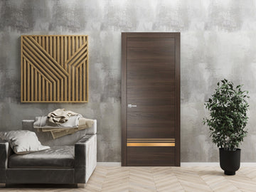 Modern Solid Interior Door with Handle | Planum 2010 Chocolate Ash | Single Regural Panel Frame Trims | Bathroom Bedroom Sturdy Doors