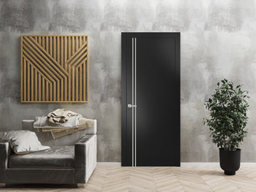 Modern Solid Interior Door with Handle | Planum 0310 Matte Black | Single Regural Panel Frame Trims | Bathroom Bedroom Sturdy Doors