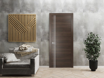 Modern Solid Interior Door with Handle | Planum 0310 Chocolate Ash | Single Regural Panel Frame Trims | Bathroom Bedroom Sturdy Doors