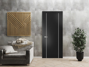 Modern Solid Interior Door with Handle | Planum 0410 Matte Black | Single Regural Panel Frame Trims | Bathroom Bedroom Sturdy Doors