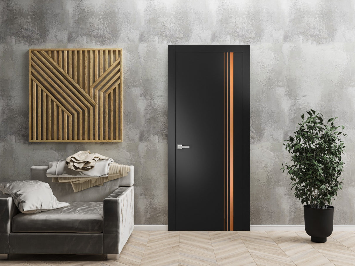 Modern Solid Interior Door with Handle | Planum 1010 Matte Black | Single Regural Panel Frame Trims | Bathroom Bedroom Sturdy Doors