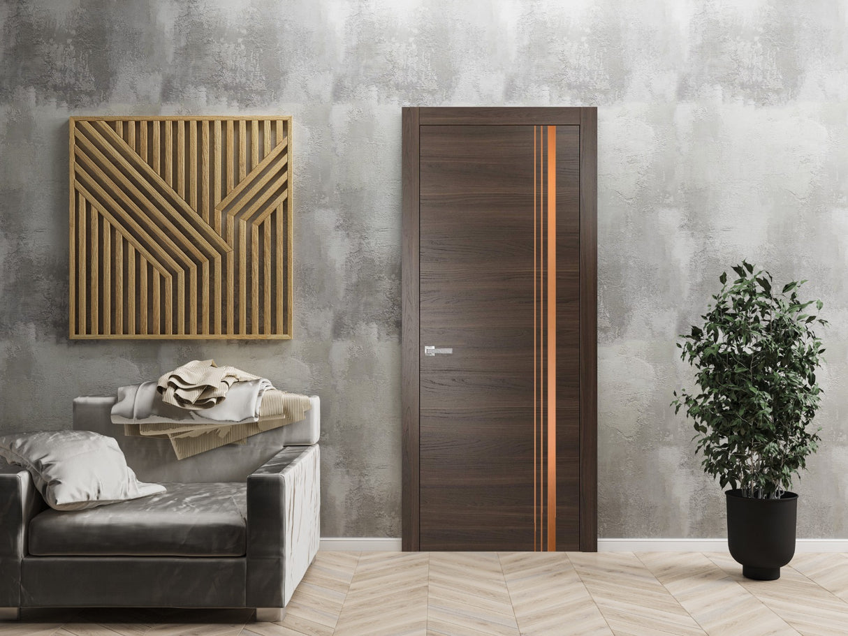 Modern Solid Interior Door with Handle | Planum 1010 Chocolate Ash | Single Regural Panel Frame Trims | Bathroom Bedroom Sturdy Doors