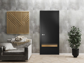 Modern Solid Interior Door with Handle | Planum 2010 Matte Black | Single Regural Panel Frame Trims | Bathroom Bedroom Sturdy Doors