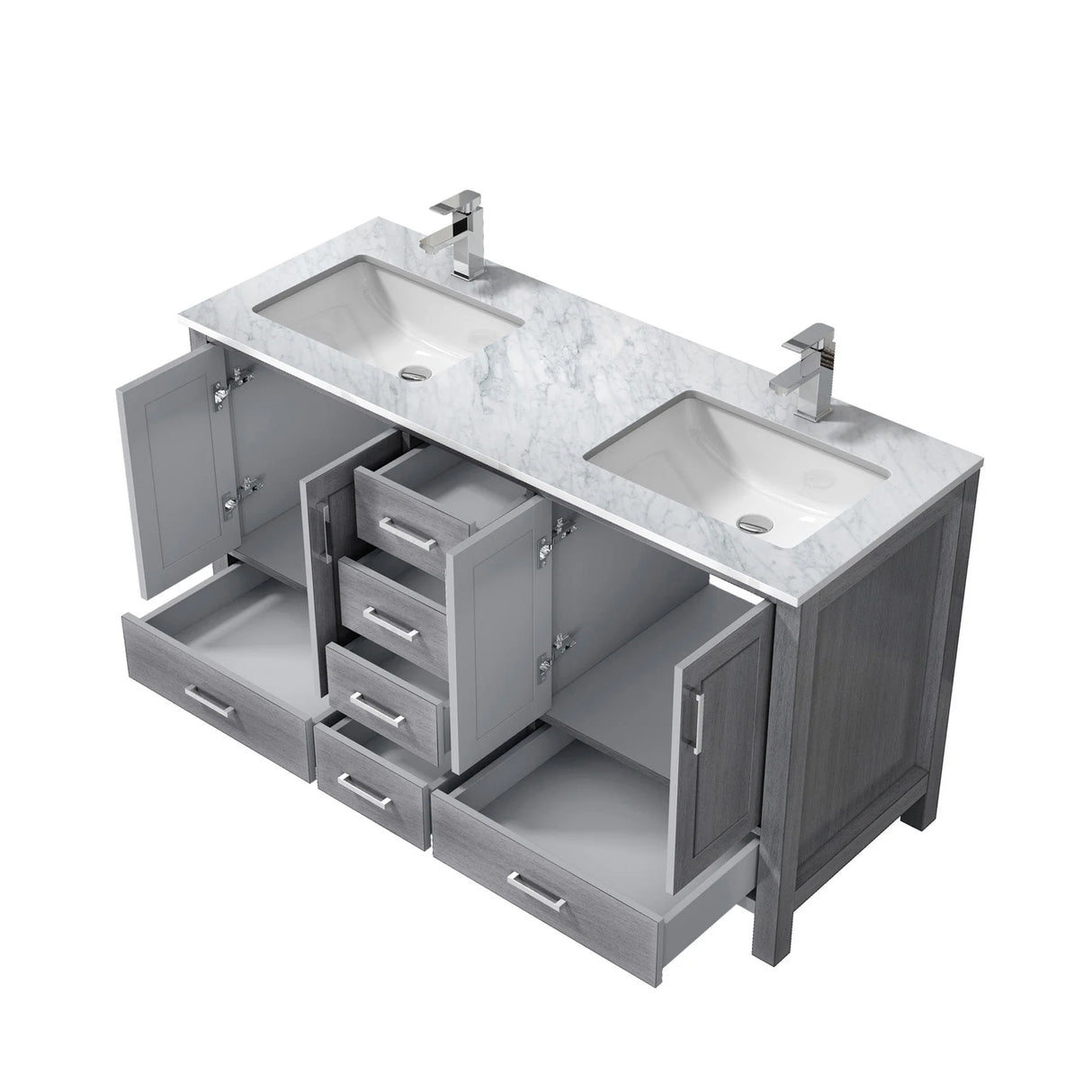 Jacques Distressed Grey Freestanding Bathroom Vanity with White Carrara Marble Top, White Square Sink