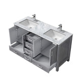 Jacques Distressed Grey Freestanding Bathroom Vanity with White Carrara Marble Top, White Square Sink