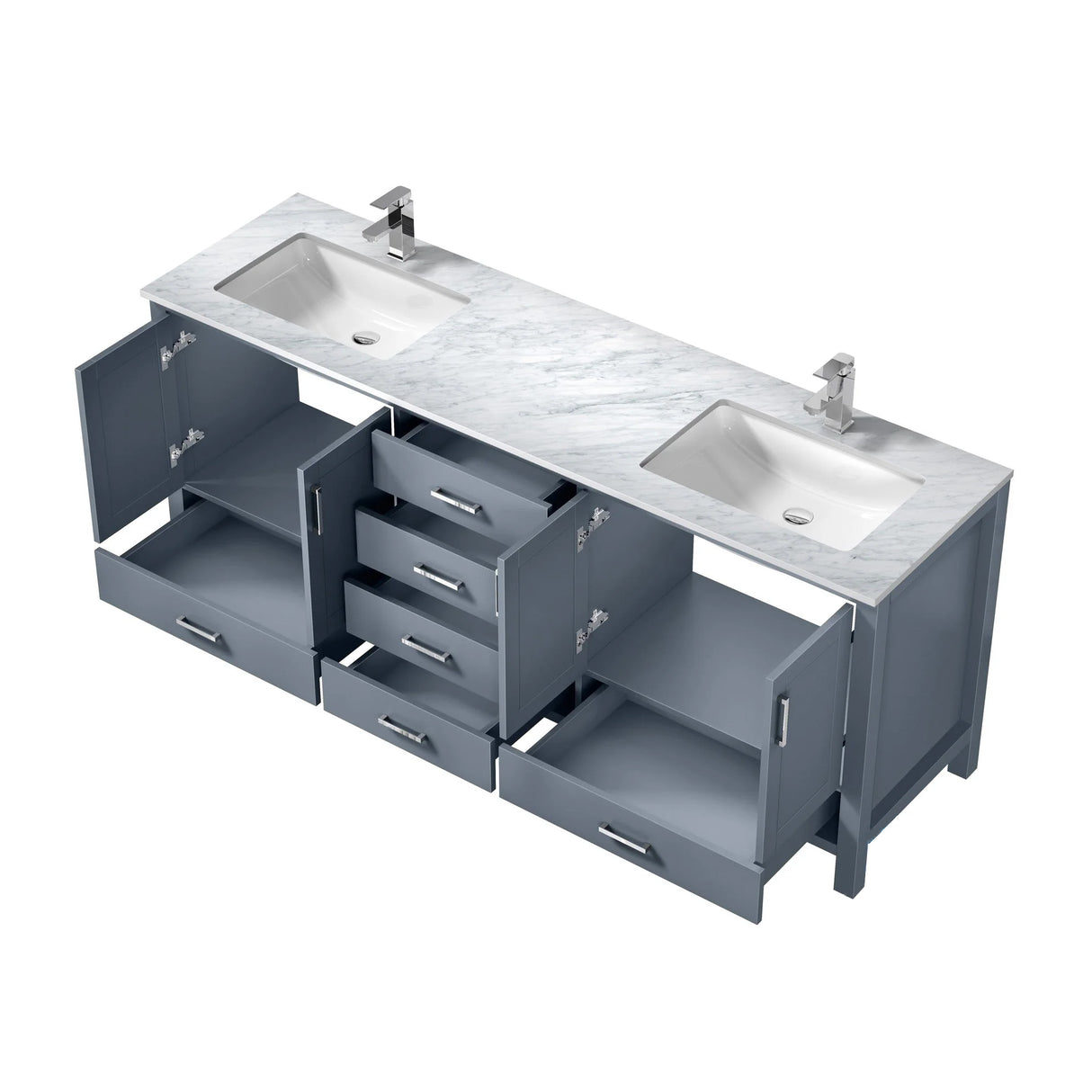 Jacques Dark Grey Freestanding Bathroom Vanity with White Carrara Marble Top, White Square Sink