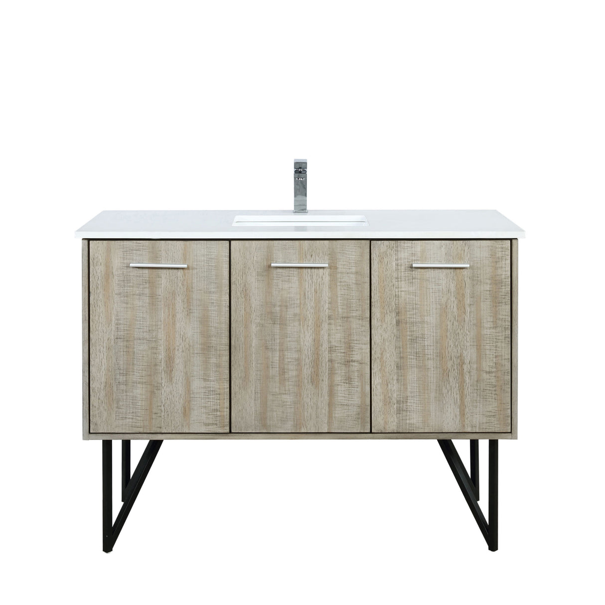 Lancy 48 in. Rustic Acacia  Freestanding Bathroom Vanity with White Quartz Top, White Square Sink, and Monte Chrome Faucet Set