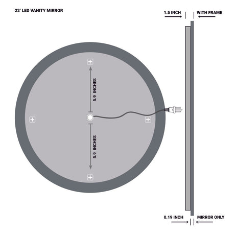 22 Inch Round Vanity Mirror with Lights, Cct Changeable with Remembrance, Defogger On/Off Touch Switch, Wall Mounted Makeup Mirror - BUILDMYPLACE