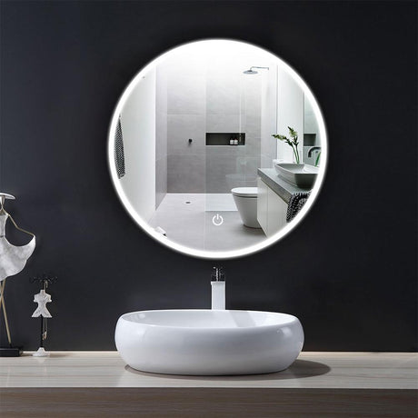 22 Inch Round Vanity Mirror with Lights, Cct Changeable with Remembrance, Defogger On/Off Touch Switch, Wall Mounted Makeup Mirror - BUILDMYPLACE