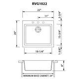 22 x 20 inch Drop - in Topmount Granite Composite Single Bowl Kitchen Sink - BUILDMYPLACE