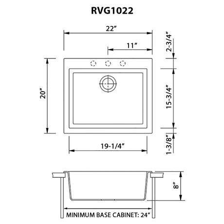 22 x 20 inch Drop - in Topmount Granite Composite Single Bowl Kitchen Sink - BUILDMYPLACE