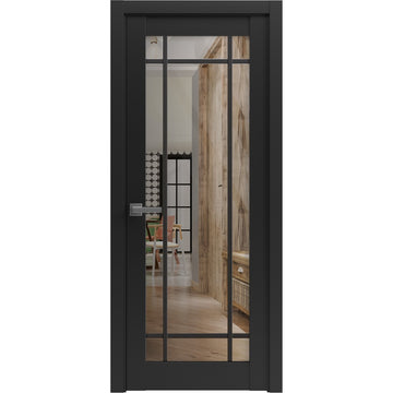 Solid French Door | Lucia 2266 Matte Black Clear Glass | Single Regular Panel Frame Trims Handle | Bathroom Bedroom Sturdy Doors