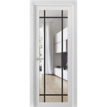 Solid French Door | Lucia 2266 White Silk Clear Glass | Single Regular Panel Frame Trims Handle | Bathroom Bedroom Sturdy Doors
