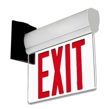 Edge Lit Red LED Exit Sign, 3W , Red, UL,CUL Listed, AC120-277V, Surface Mount, 90-min Battery Backup