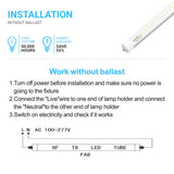 T8 8ft LED Tube/Bulb - 48w/40w/36w/32w Wattage Adjustable, 130lm/w, 3000k/4000k/5000k/6500k CCT Changeable, Frosted, FA8 Single Pin, Double End Power - Ballast Bypass