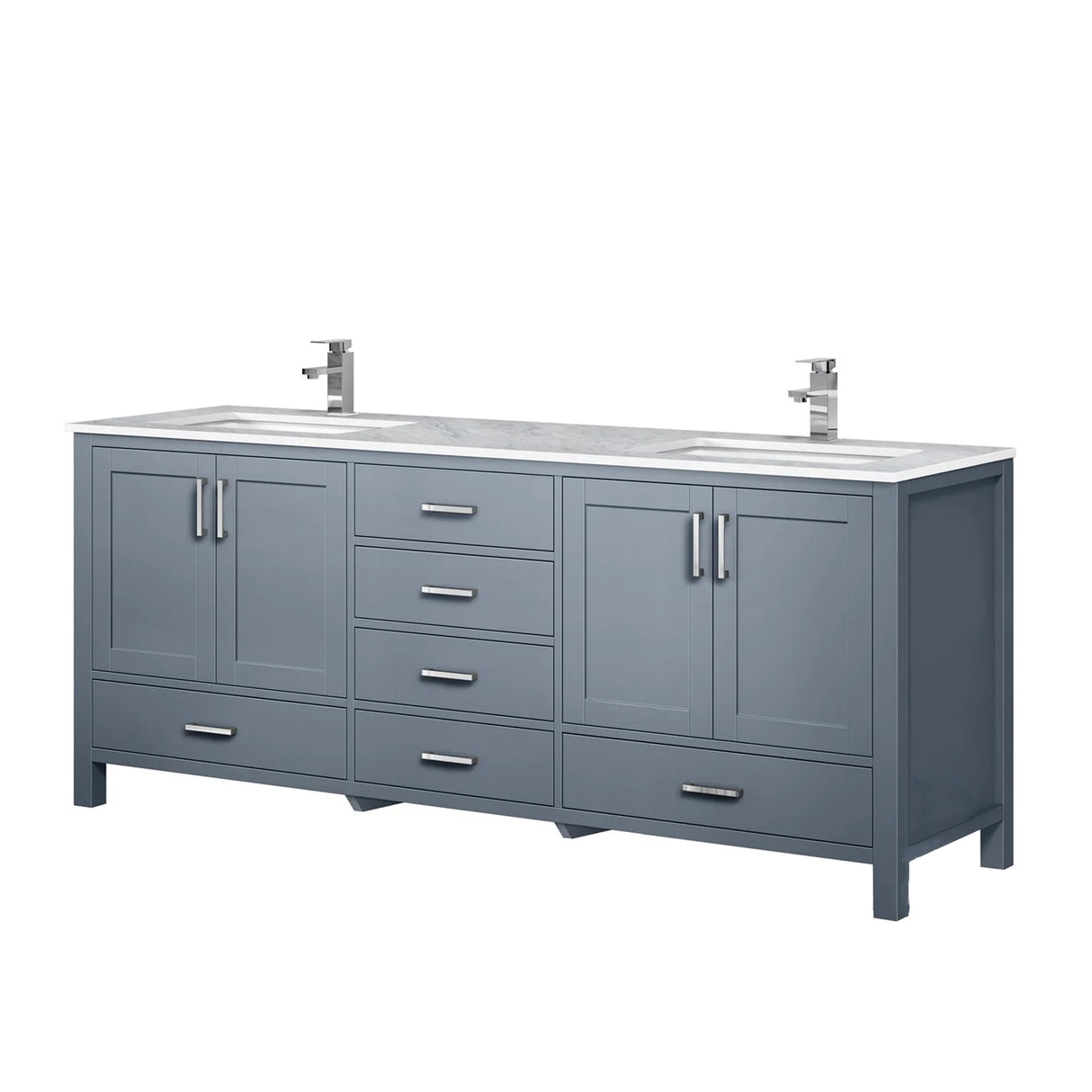 Jacques Dark Grey Freestanding Bathroom Vanity with White Carrara Marble Top, White Square Sink