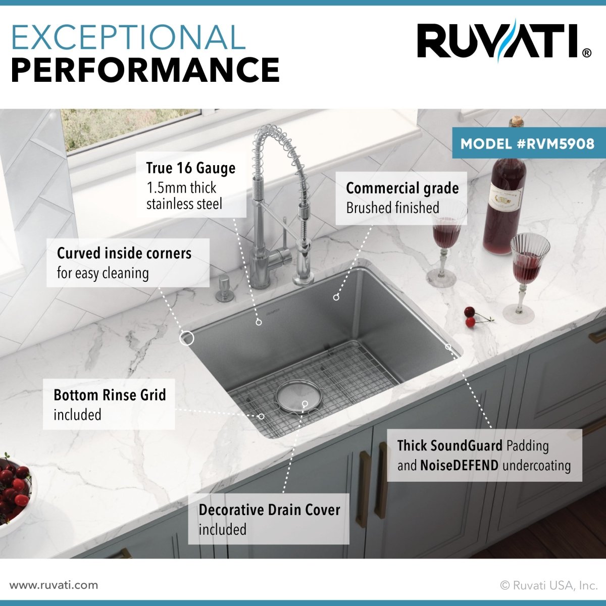 23 - inch Undermount Kitchen Sink 16 Gauge Stainless Steel Single Bowl - BUILDMYPLACE