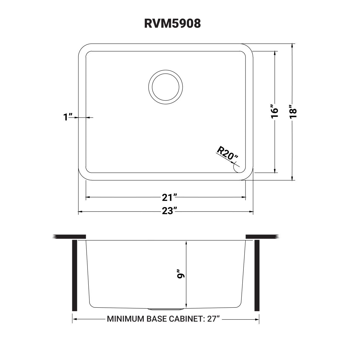 23 - inch Undermount Kitchen Sink 16 Gauge Stainless Steel Single Bowl - BUILDMYPLACE